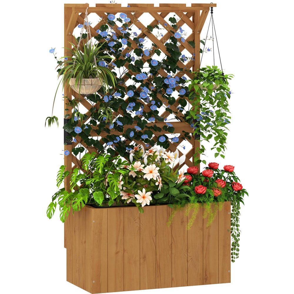 Outsunny Natural Wooden Planter with Trellis Image 1