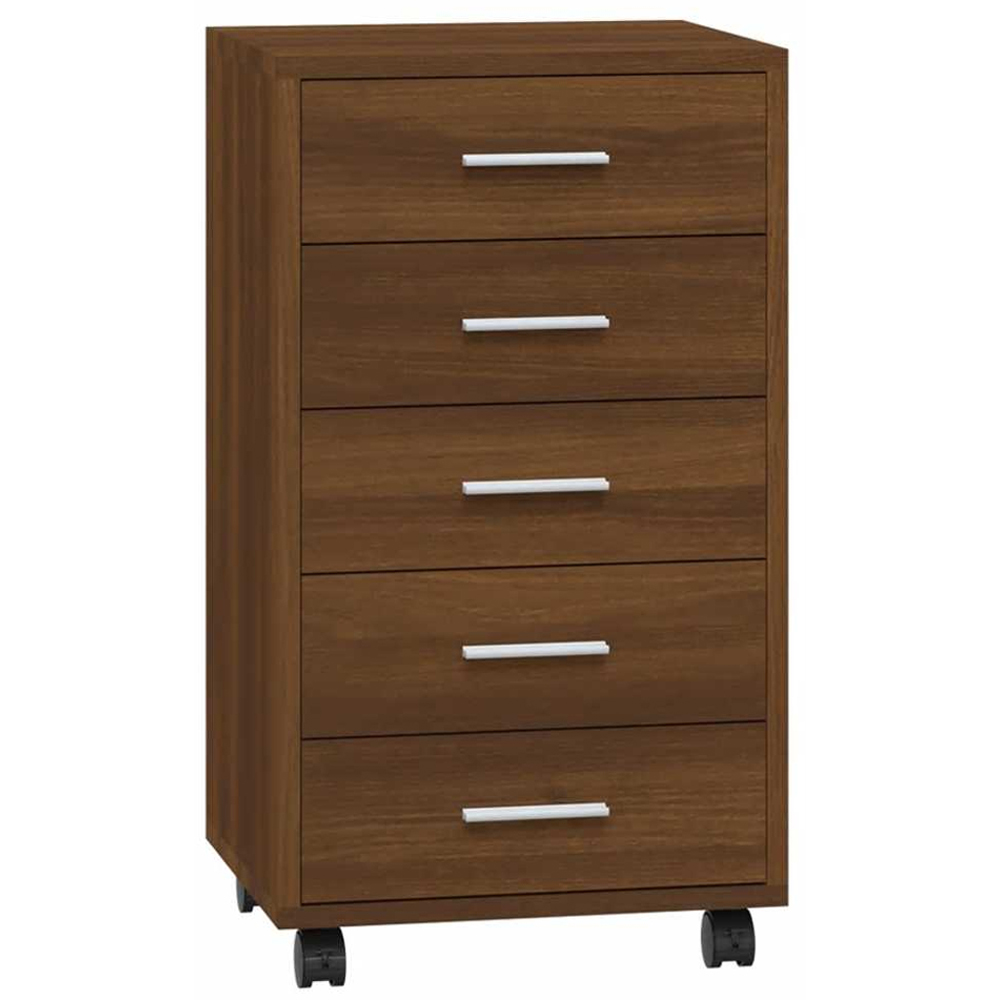 vidaXL 5 Drawer Brown Oak Storage Cabinet with Castors Image 2