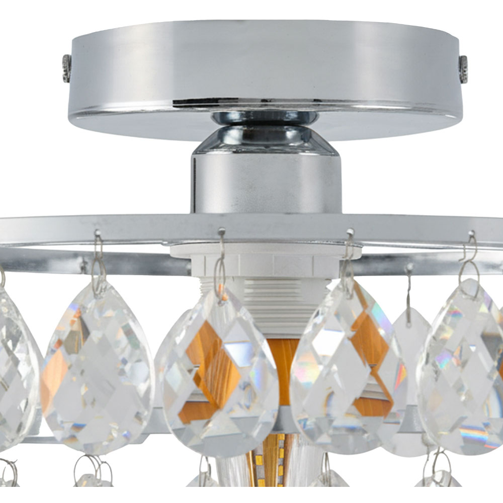Living and Home Chrome Iron Crystal E27 LED Semi Flush Light Image 5