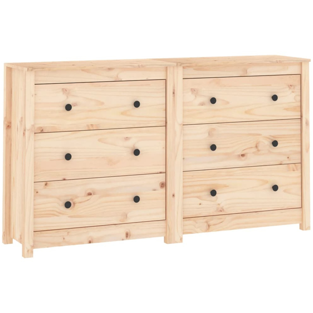 vidaXL 6 Drawer Natural Solid Pine Wood Sideboard Image 2