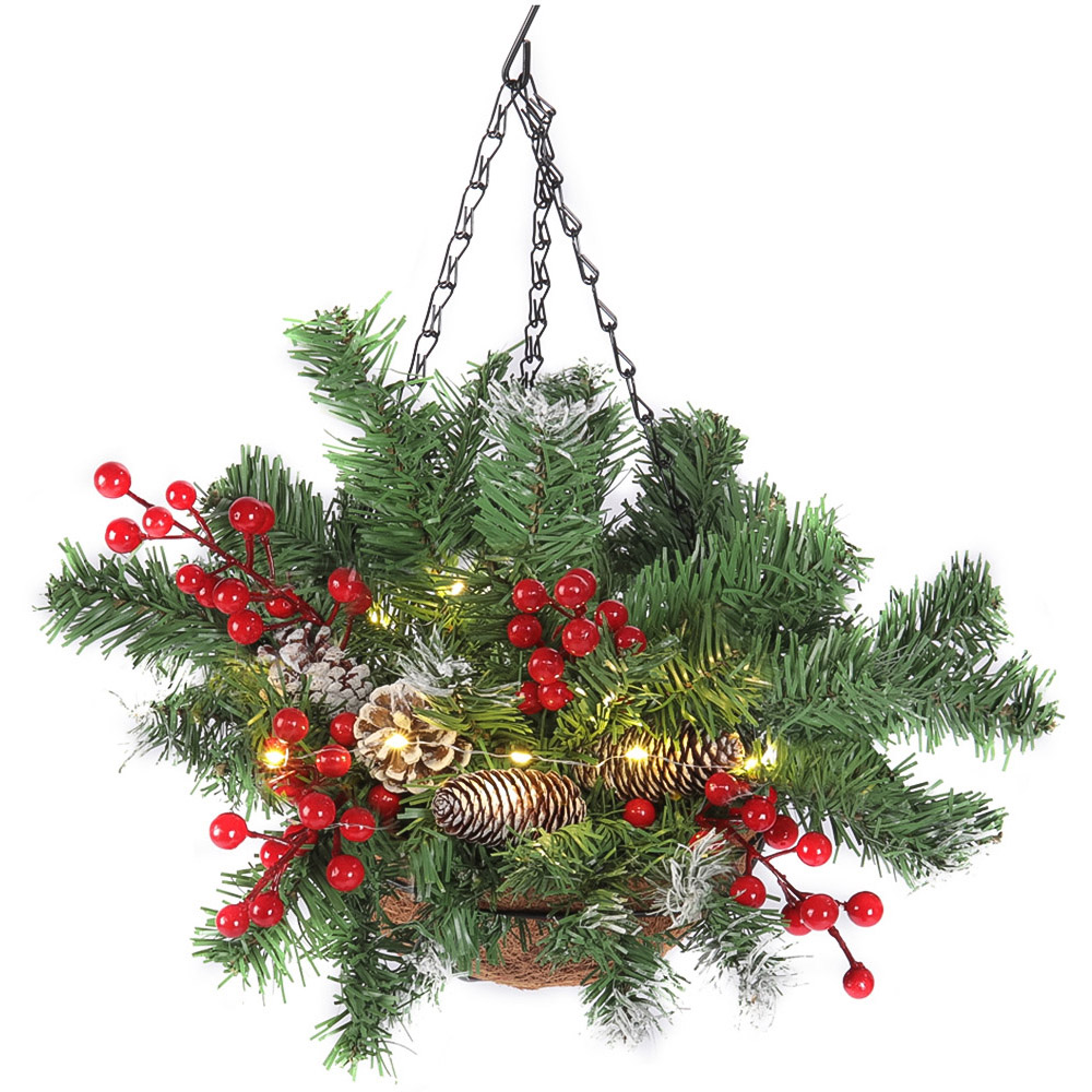 Living and Home Pre-Lit Christmas Hanging Basket Image 4
