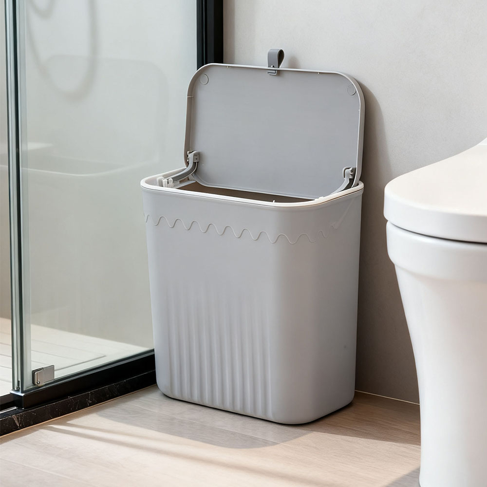 Living and Home Grey Wall-Mounted Waste Bin with Lid 28cm Image 3
