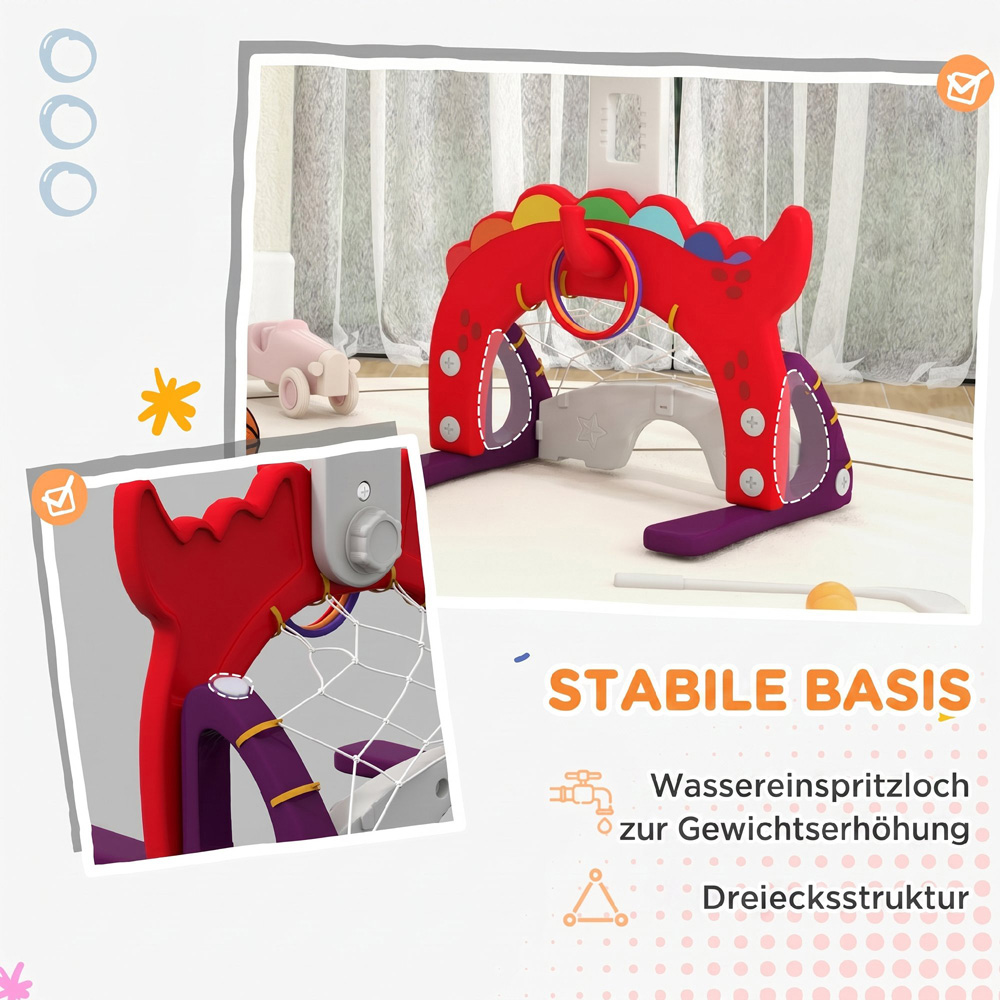 AIYAPLAY 5-in-1 Kids Red Height Adjustable Basketball Set Image 8