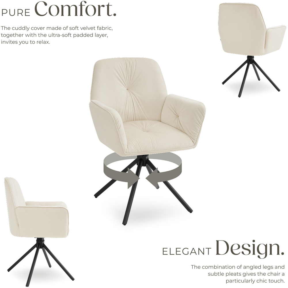 tectake Lenia Set of 2 Cream and Black Velvet Swivel Chair Image 6