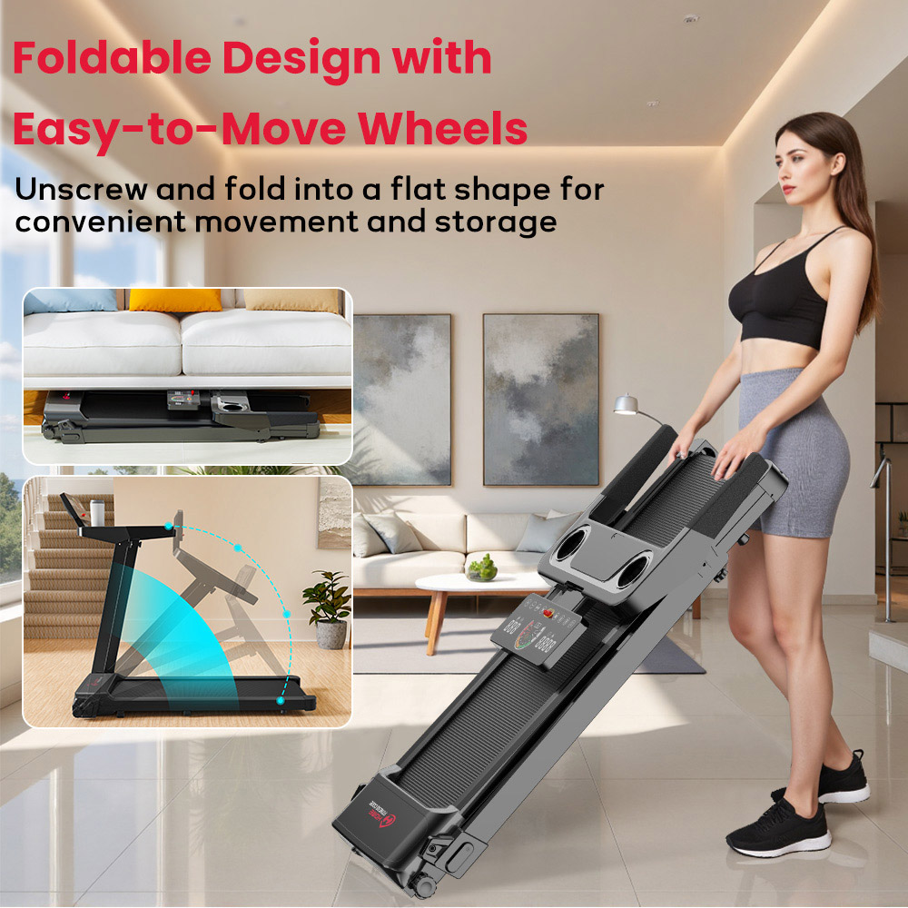 Rattrix Black Manual Incline Foldable Treadmill with 12 Preset Programs Image 3