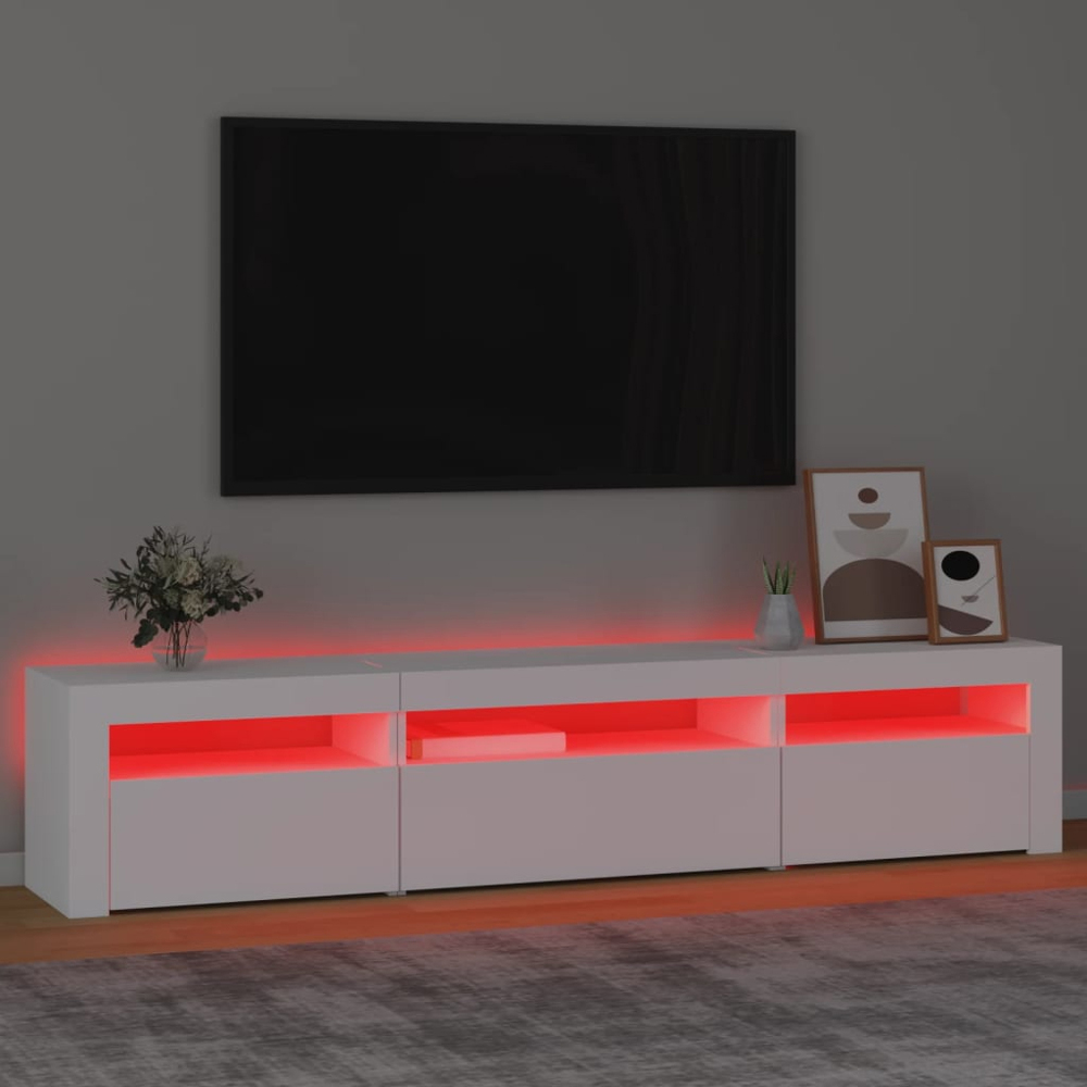 vidaXL 3 Door 3 Shelf White Wooden TV Cabinet with LED 3 Piece Image 5