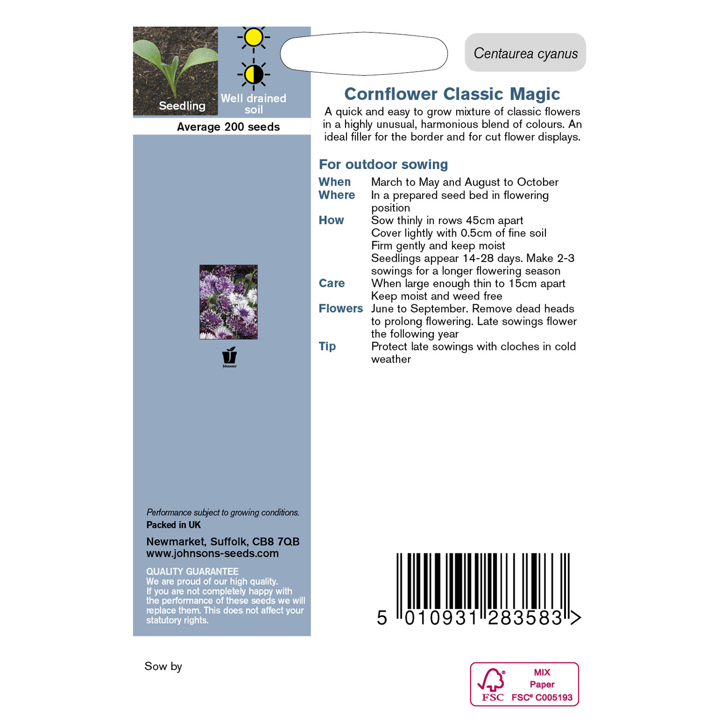 Johnsons Cornflower Flower Seeds Image 3