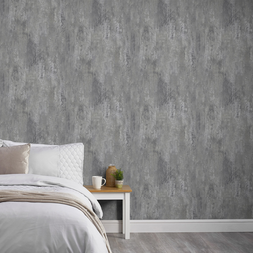 Grandeco Vincenzo Luxury Distressed Italian Plaster Grey Wallpaper Image 3