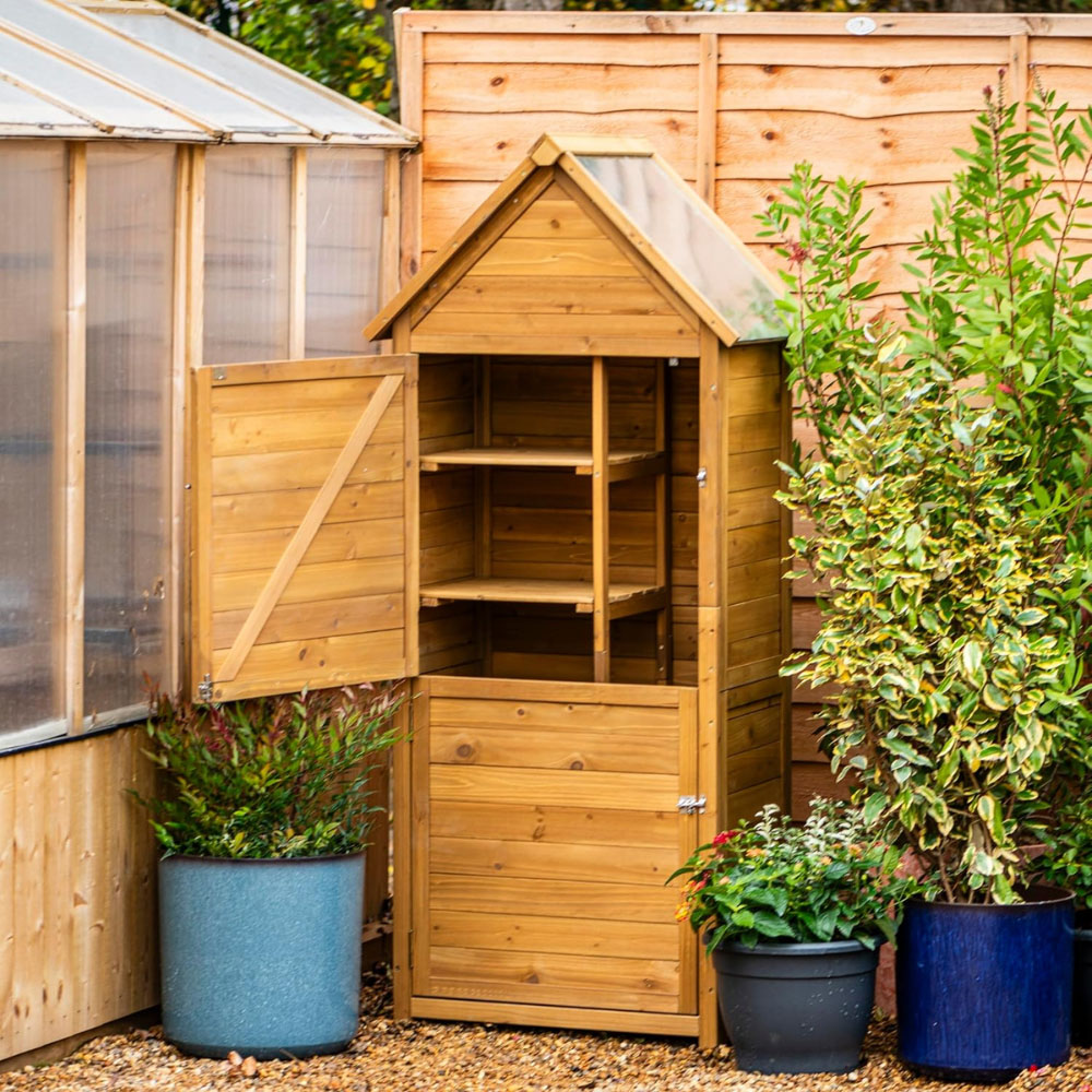 Garden Gear 2 Door Natural Garden Sentry Storage Cabinet with Galvanized Sheet Roof Image 2