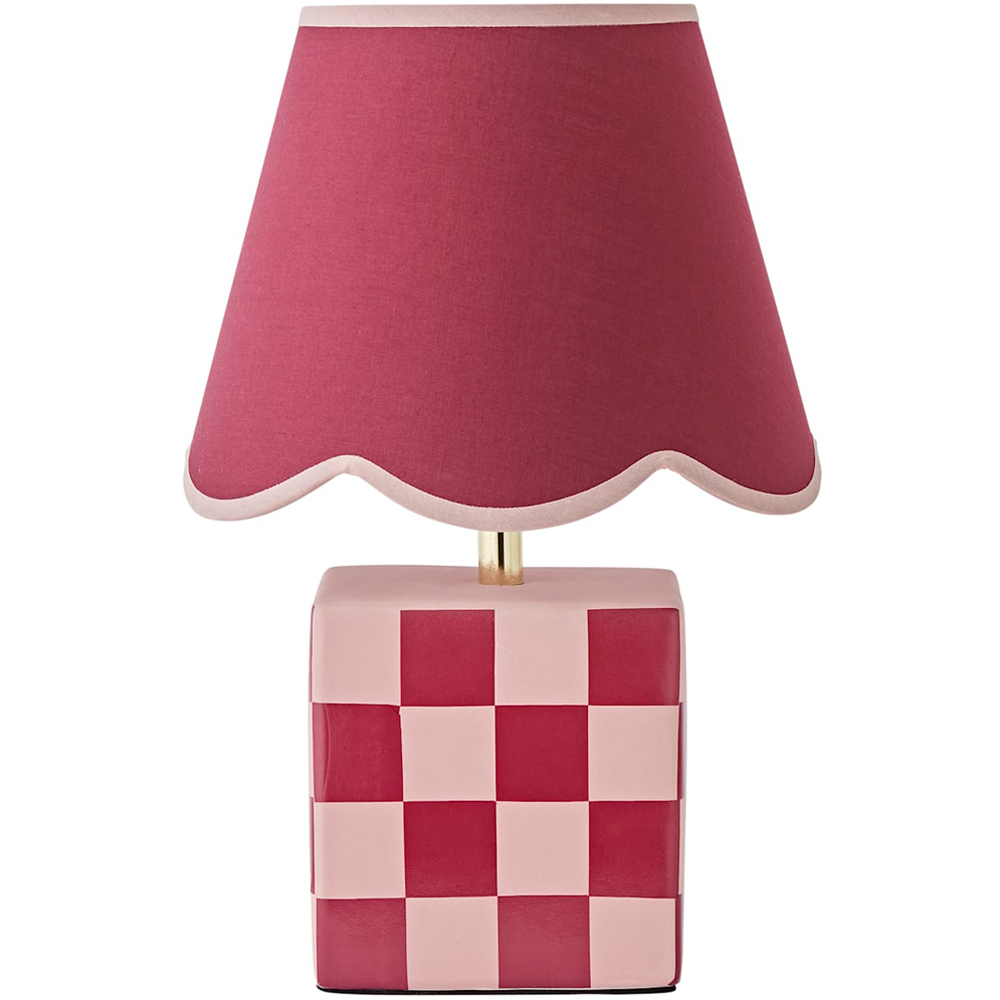 ValueLights Evie Scallop Shade Burgundy Ceramic Checkerboard Table Lamp with Bulb Image 1