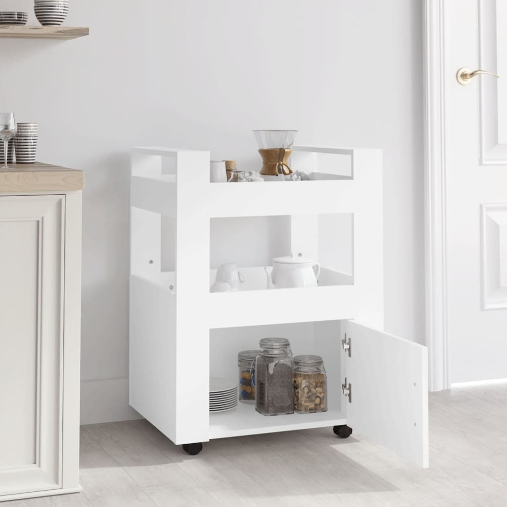 vidaXL Single Door 2 Shelf White Kitchen Trolley Image 8