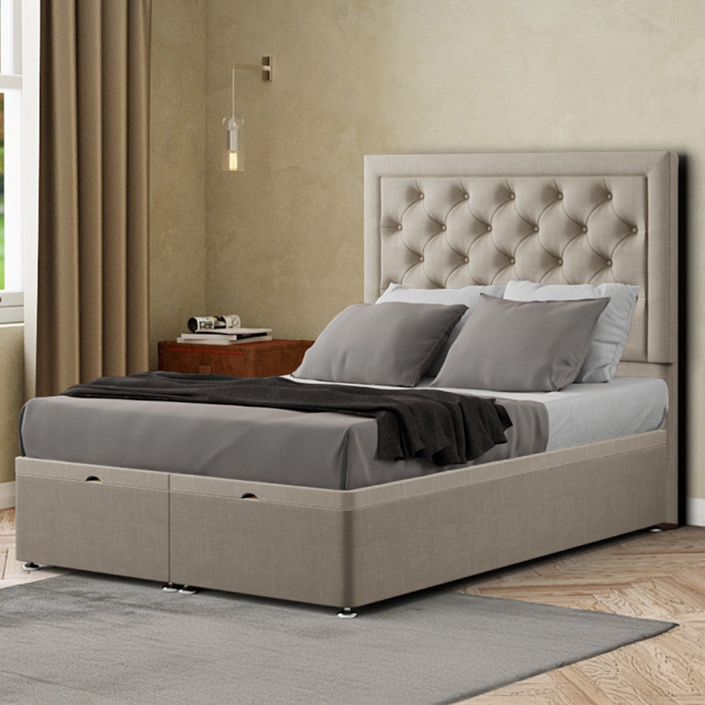 Eleganza Castle Small Double Cream Malham Weave Ottoman Bed with Floor Standing Headboard Image 1