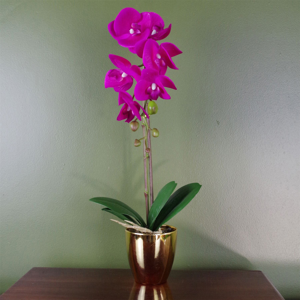 Botanik Dark Pink Orchid Artificial Plant in Silver Pot 46cm Image 2