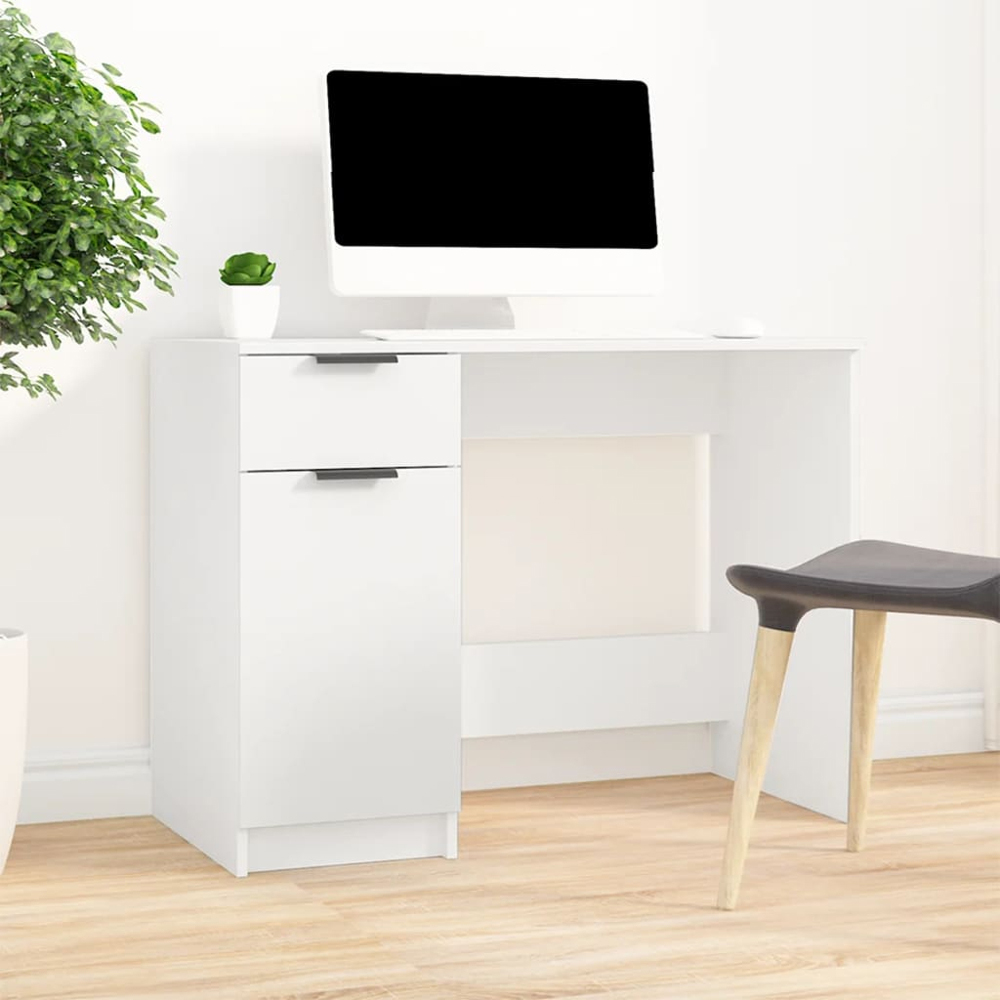 vidaXL Single Door Single Drawer Computer Desk White Image 6