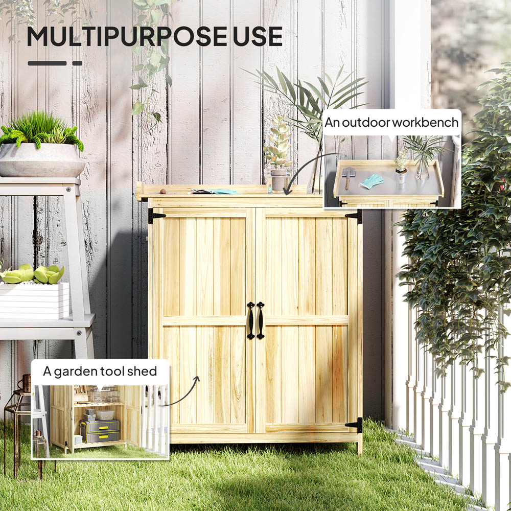 Outsunny 2.4 x 2.4ft Natural Wood Garden Storage Shed with Hinged Roof and Shelf Image 8