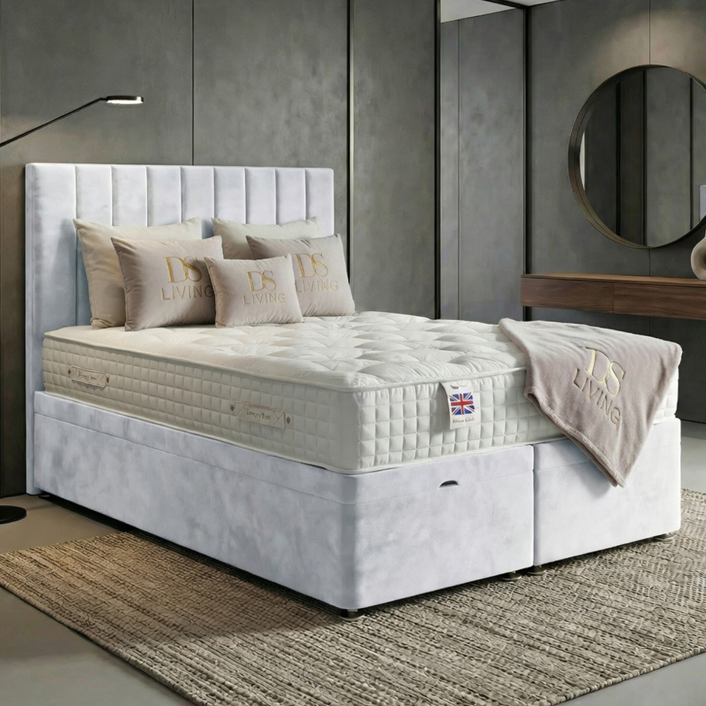 DS Living Aether King Size White Plush Velvet Divan Bed Image 1