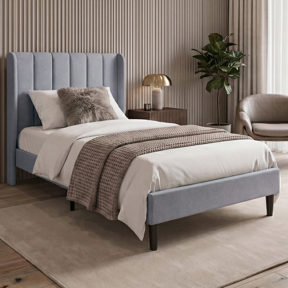 VIDA DESIGNS Vianna Single Light Grey Linen Fabric Bed with Memory Foam Bonnell Spring Mattress Image 1