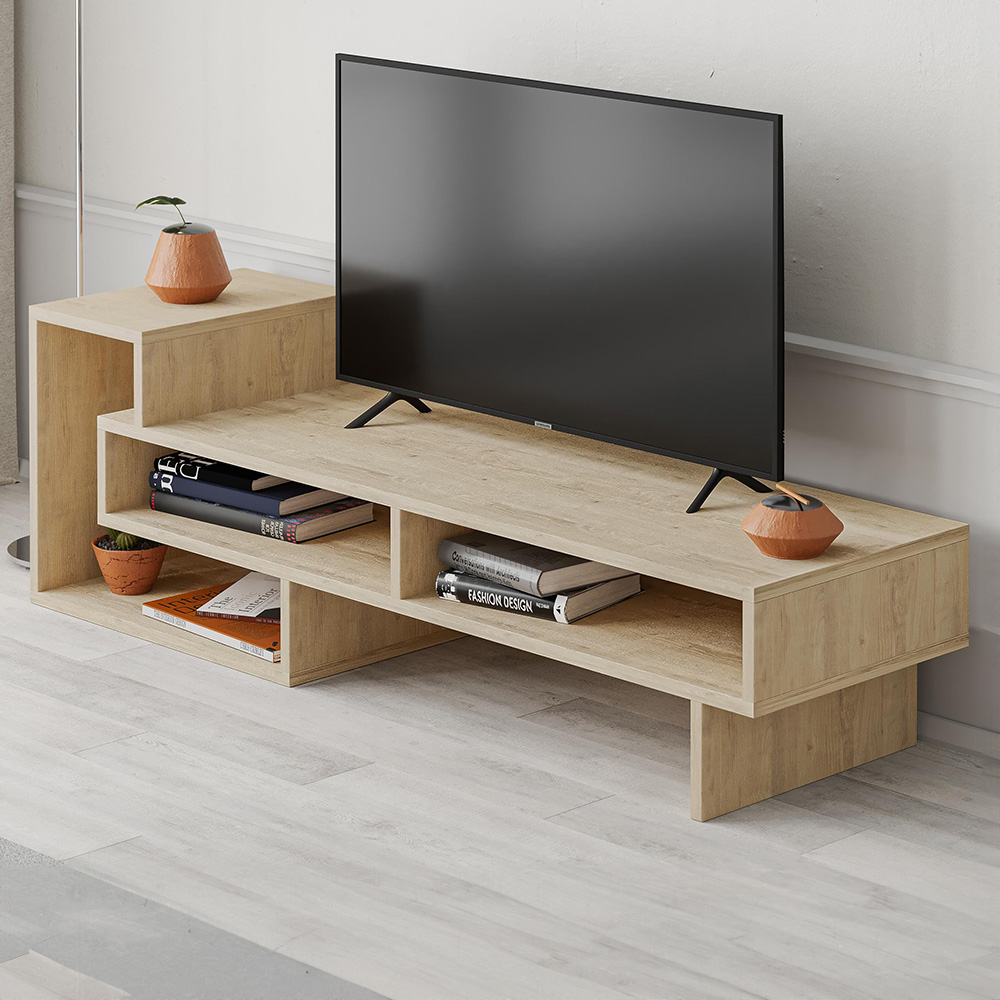 Decortie Tetra Oak Multimedia Centre TV Unit with Shelves Image 1