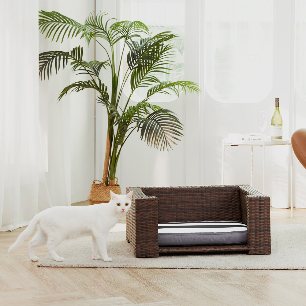 Teamson Pets Wicker Water Resistant Pet Rattan Bed with Cushion Image 6