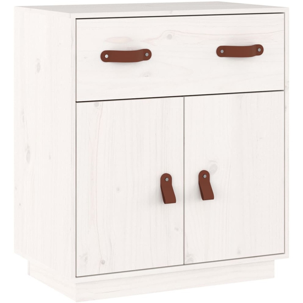 vidaXL 2 Door Single Drawer White Solid Pine Wood Sideboard Image 2