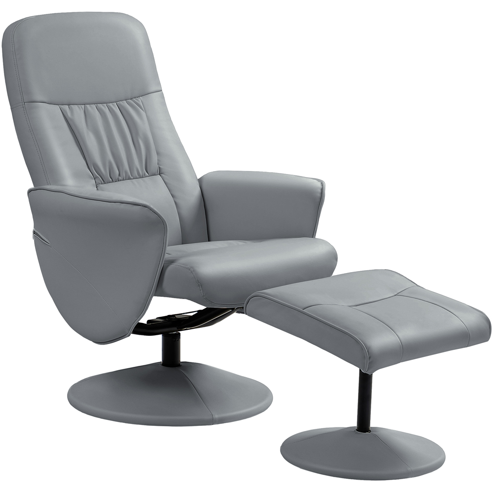 Portland Light Grey PU Leather Armchair with Footrest Image 2