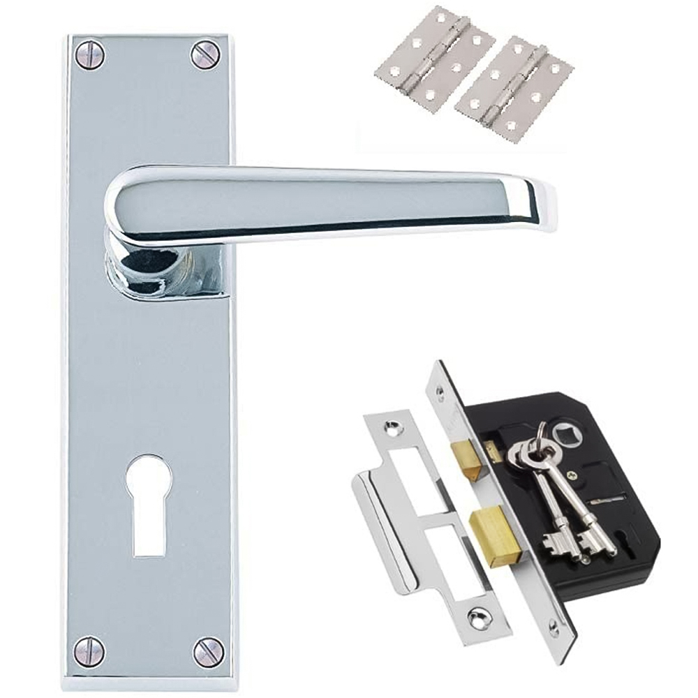 Golden Grace Polished Chrome Victorian Straight Lock Handle Set Image 1