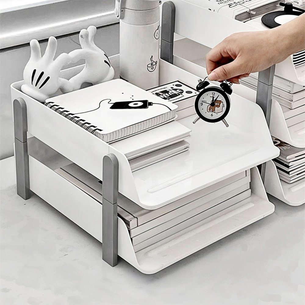 Living and Home 2-Tier White and Grey Tabletop File Organiser Rack Image 7