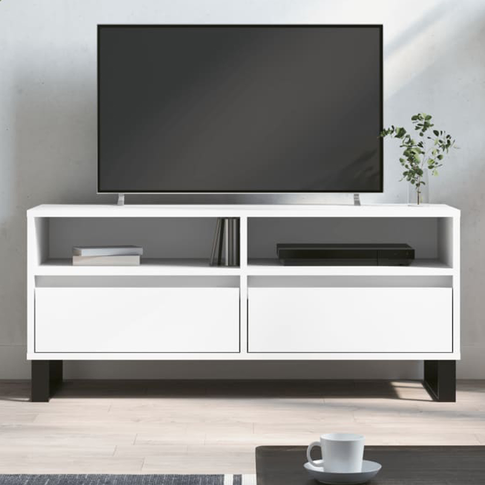 vidaXL 2 Drawer 2 Shelf White TV Cabinet Image 1