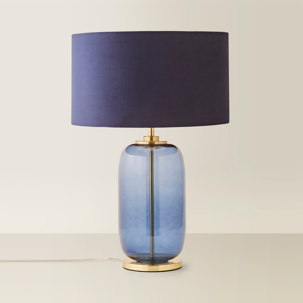 ValueLights Leigh Reni Navy Blue Velvet Shade Navy Blue Glass LED Table Lamp Image 5