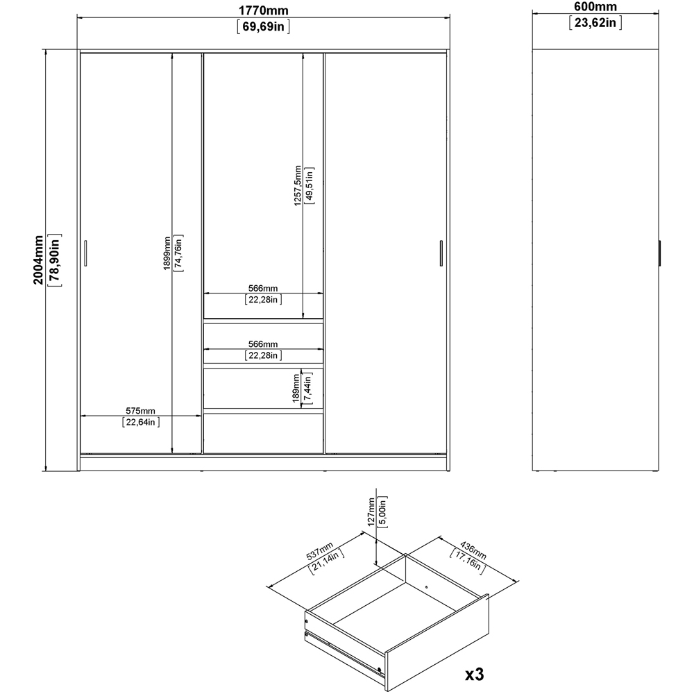 Florence 3 Door 3 Drawer Jackson Hickory Oak Sliding Wardrobe Image 9