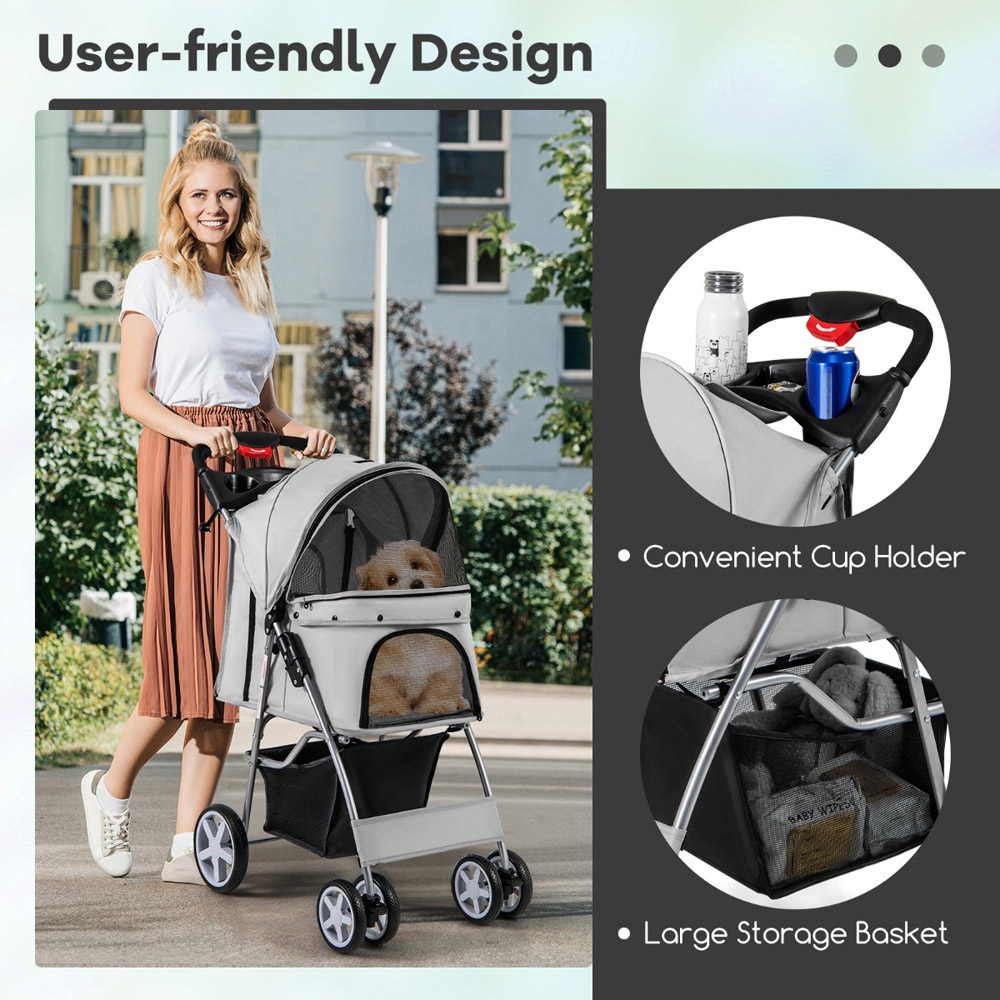 Costway Grey Folding Pet Stroller with Wheels and Canopy Image 6