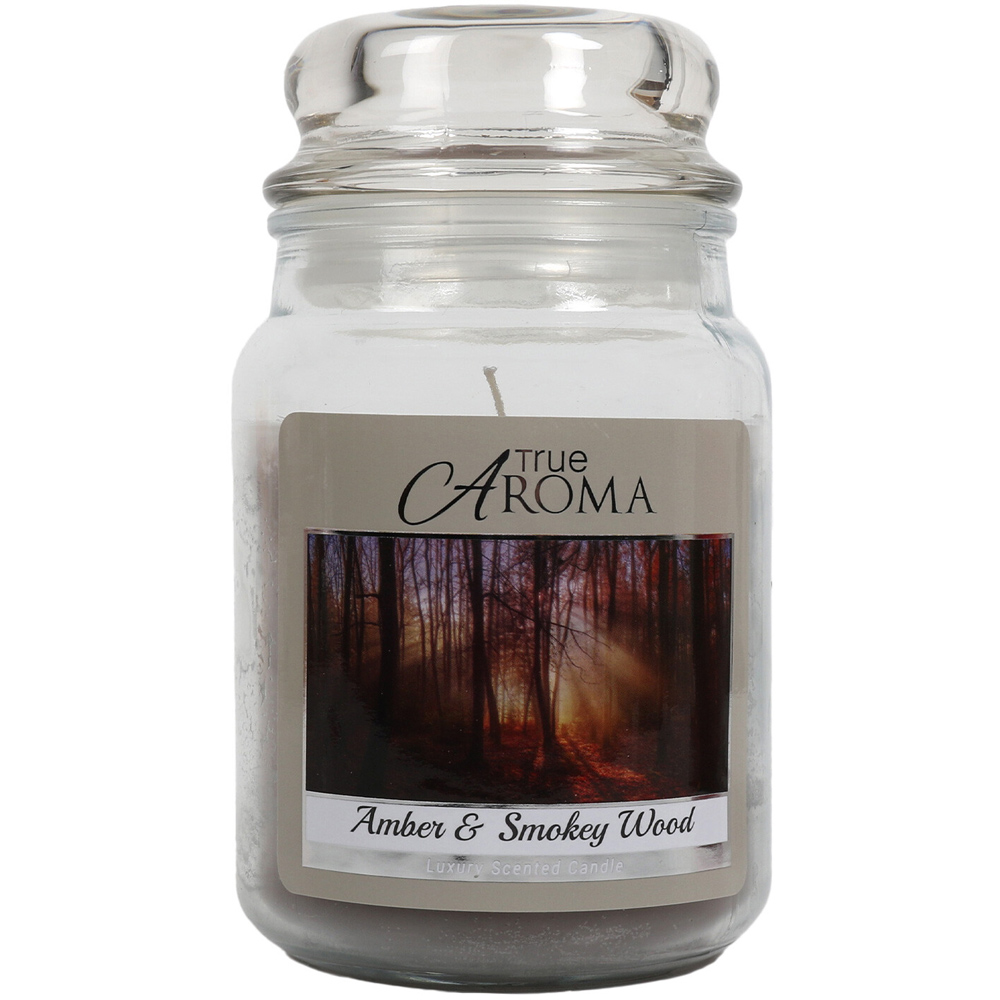 Amber & Smokey Wood Large Mason Jar Candle - Grey Image