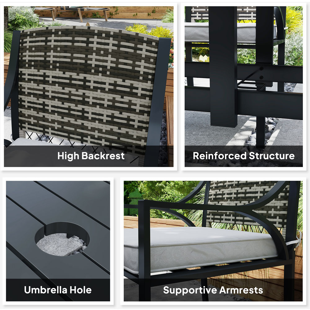 Outsunny 6 Seater Grey Rattan Garden Dining Set with Cushions Image 7