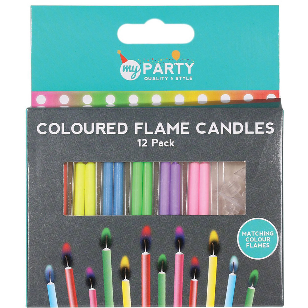 Pack of 12 Colour Flame Cake Candles Image