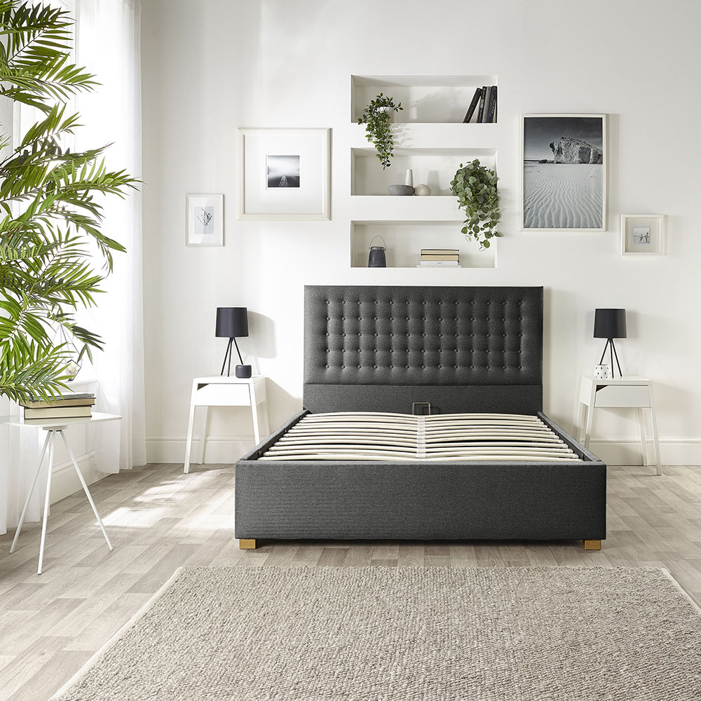 Catherine Lansfield Opulence King Size Charcoal Twill Ottoman Bed Image 6