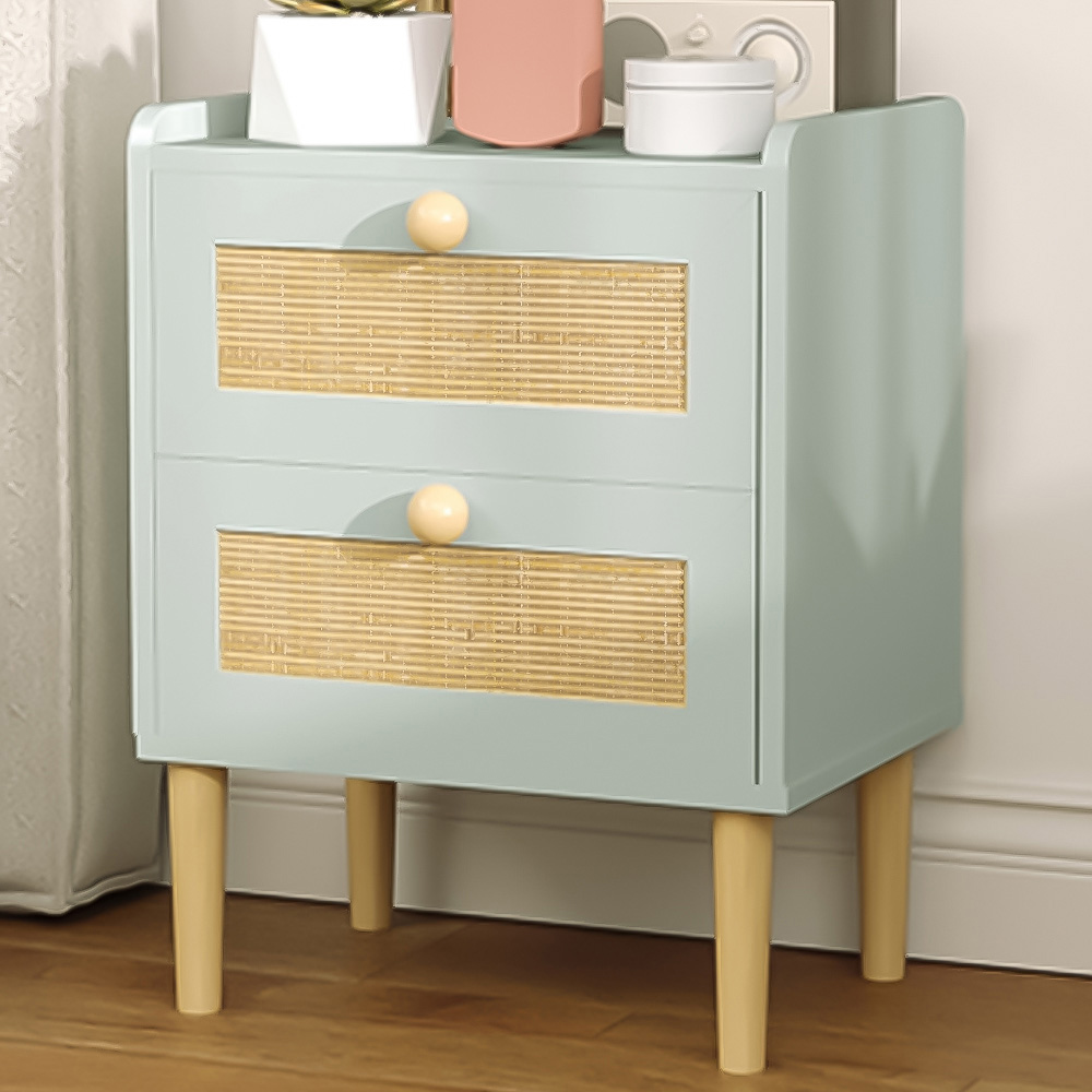 Portland 2 Drawer Olive Green Boho Rattan Chest of Drawers Image 1