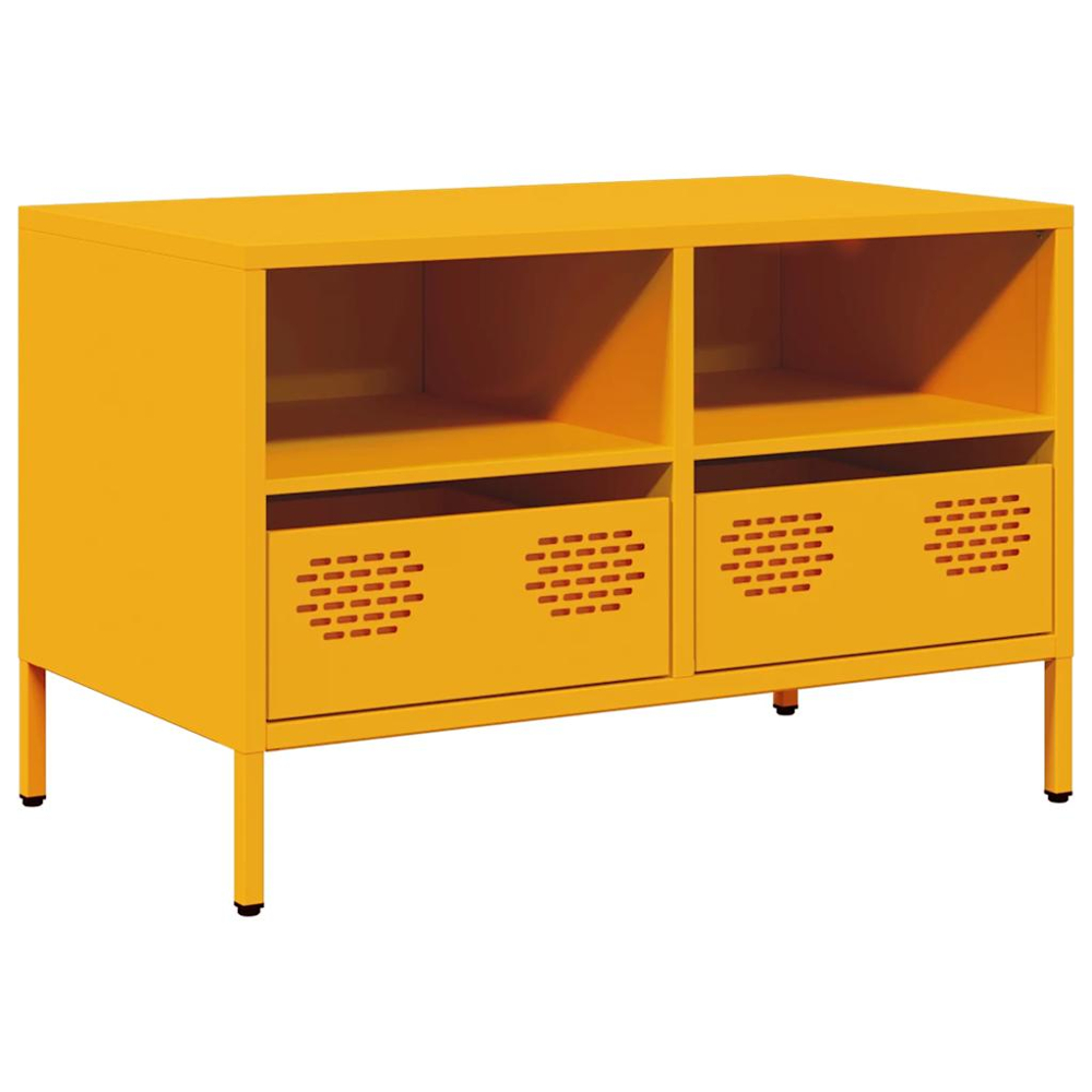 vidaXL 2 Drawer 2 Shelf Mustard Yellow Cold-Rolled Steel TV Cabinet Image 2