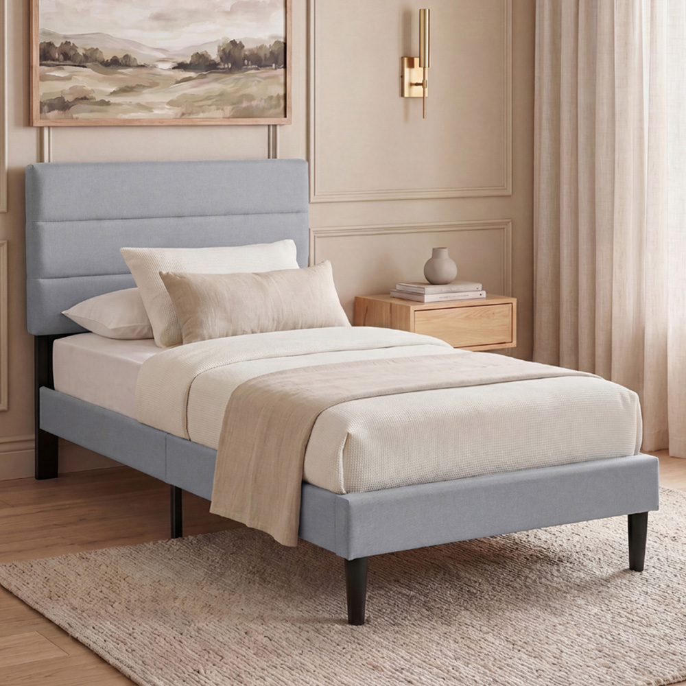 VIDA DESIGNS Vandura Single Light Grey Linen Fabric Bed with Memory Foam Bonnell Spring Mattress Image 1