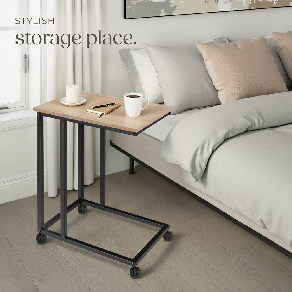 Tectake Luton C-Shape Sonoma Oak Bedside Table with Swivel Castors Image 8