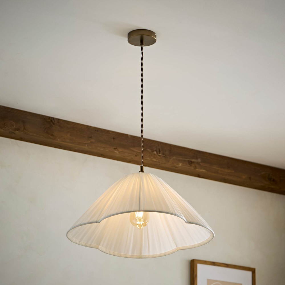 ValueLights Posie White Gathered Tapered Shade Ceiling Pendant Light with Bulb Image 6