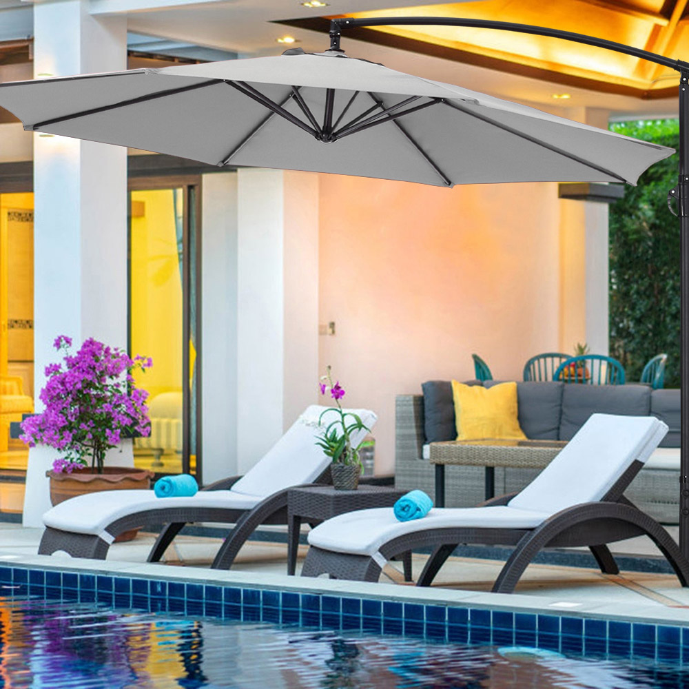 Living and Home Light Grey Crank and Tilt Parasol with Cross and Fillable Base 3m Image 7