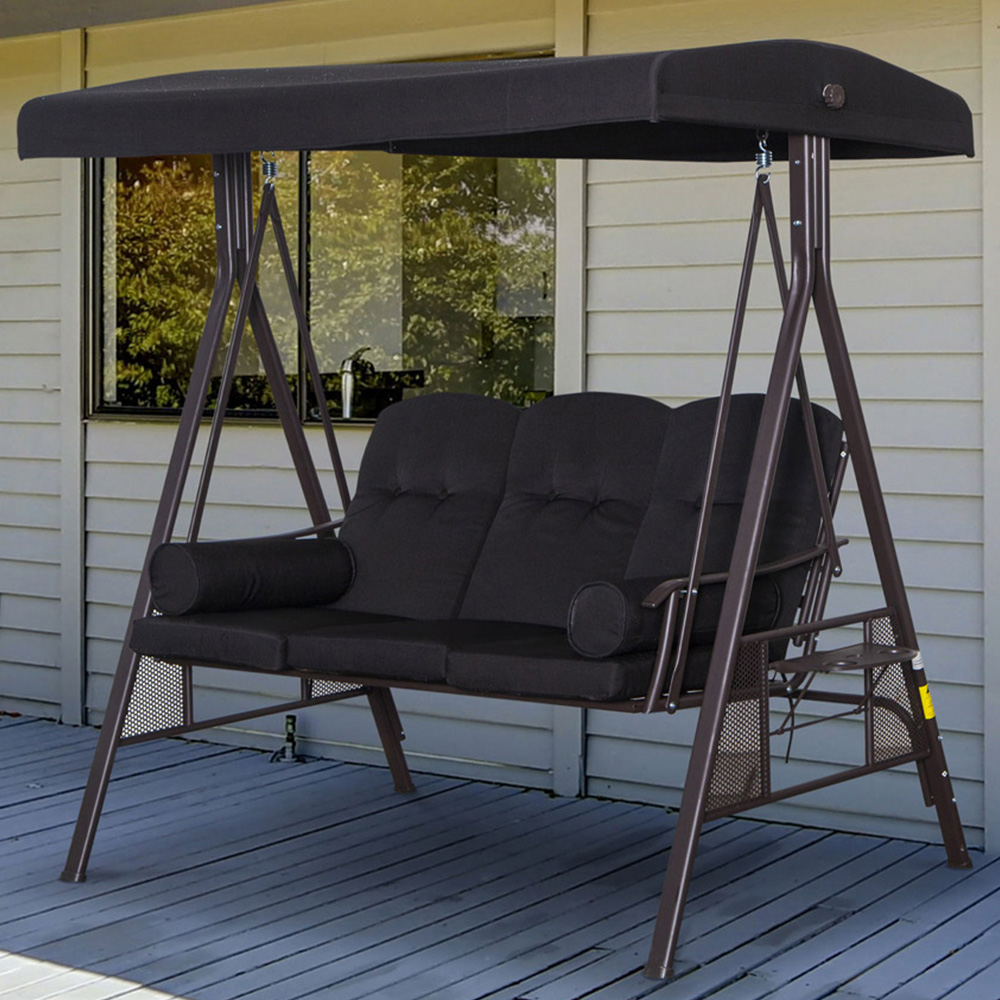 Outsunny 3 Seater Black Swing Chair with Canopy Image