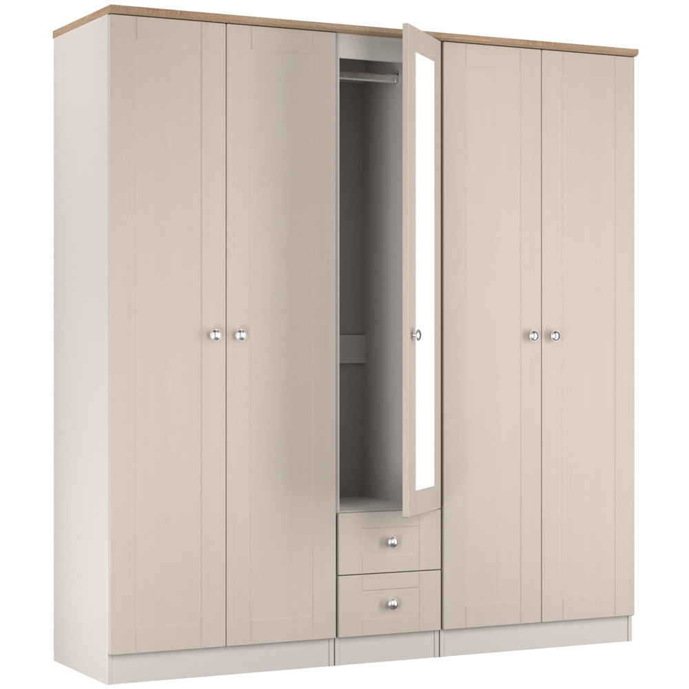 Crowndale Sussex 5 Door 2 Drawer Kashmir Ash and Bardolino Oak Tall Mirror Wardrobe Ready Assembled Image 5