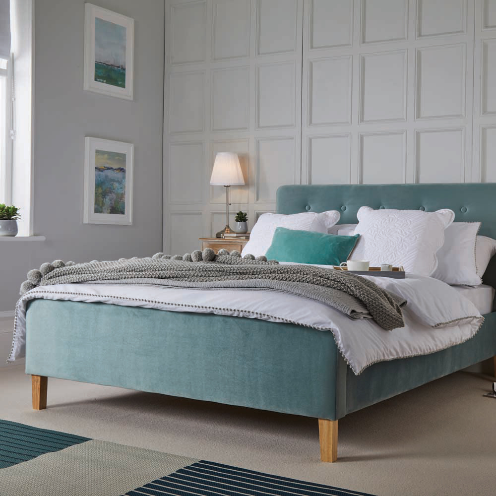 Pierre Double Aqua Blue Crushed Velvet Bed Frame Image 1