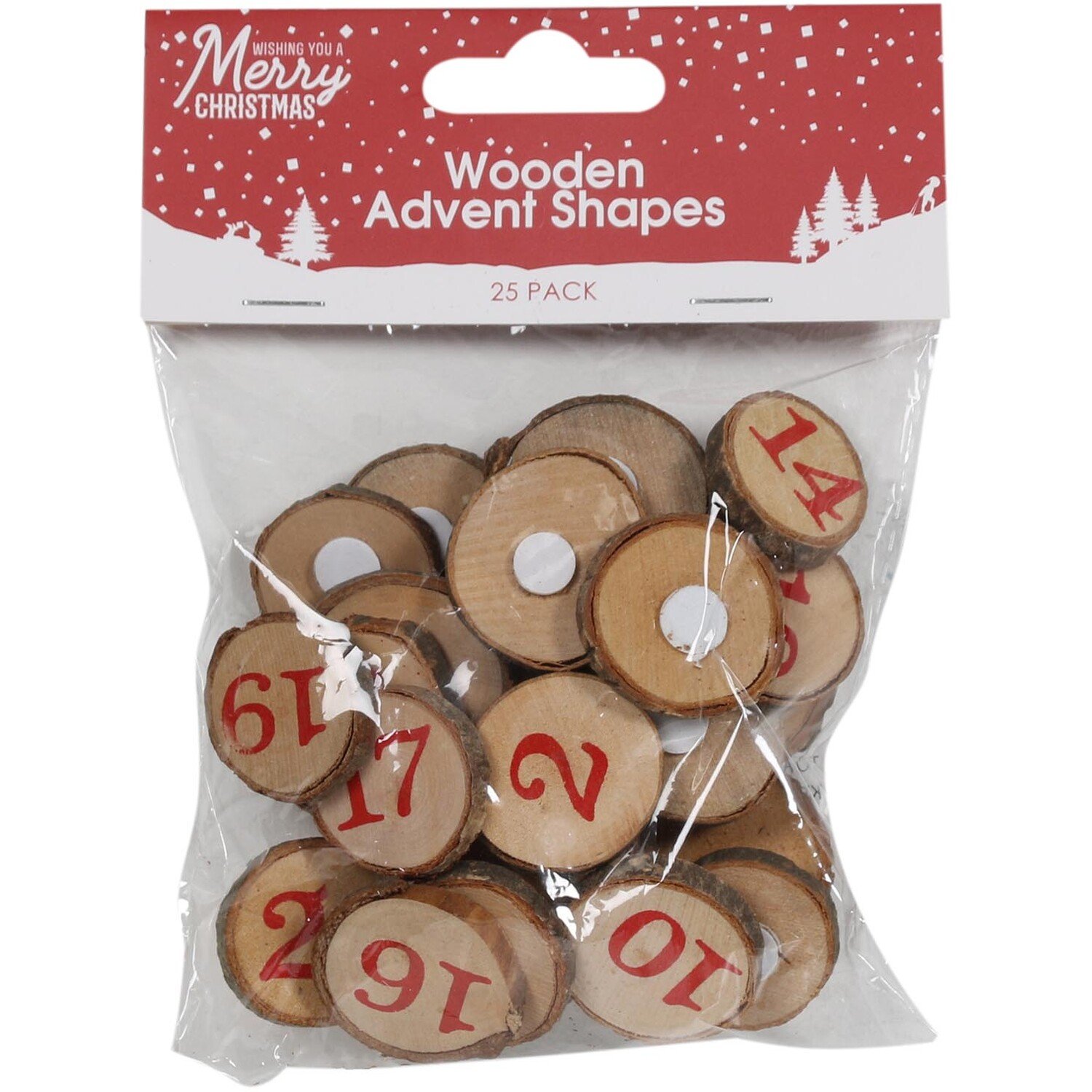 Wooden Advent Shapes Decoration 25 Pack Image