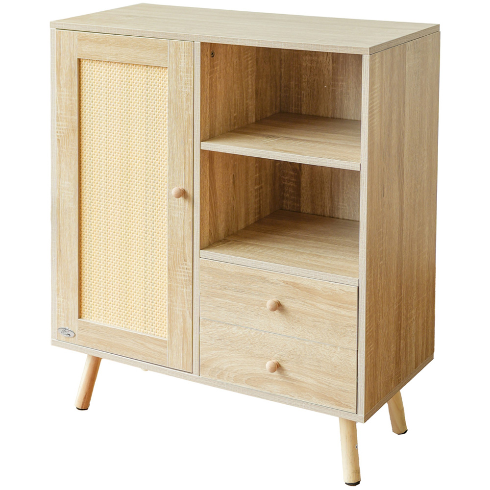 Abrihome Single Door 2 Drawer 2 Shelf Natural Wooden Rattan Side Cabinet Image 2
