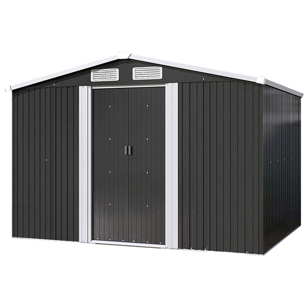 Living and Home 6 x 8ft Anthracite Metal Apex Garden Storage Shed with Foundation Image 1
