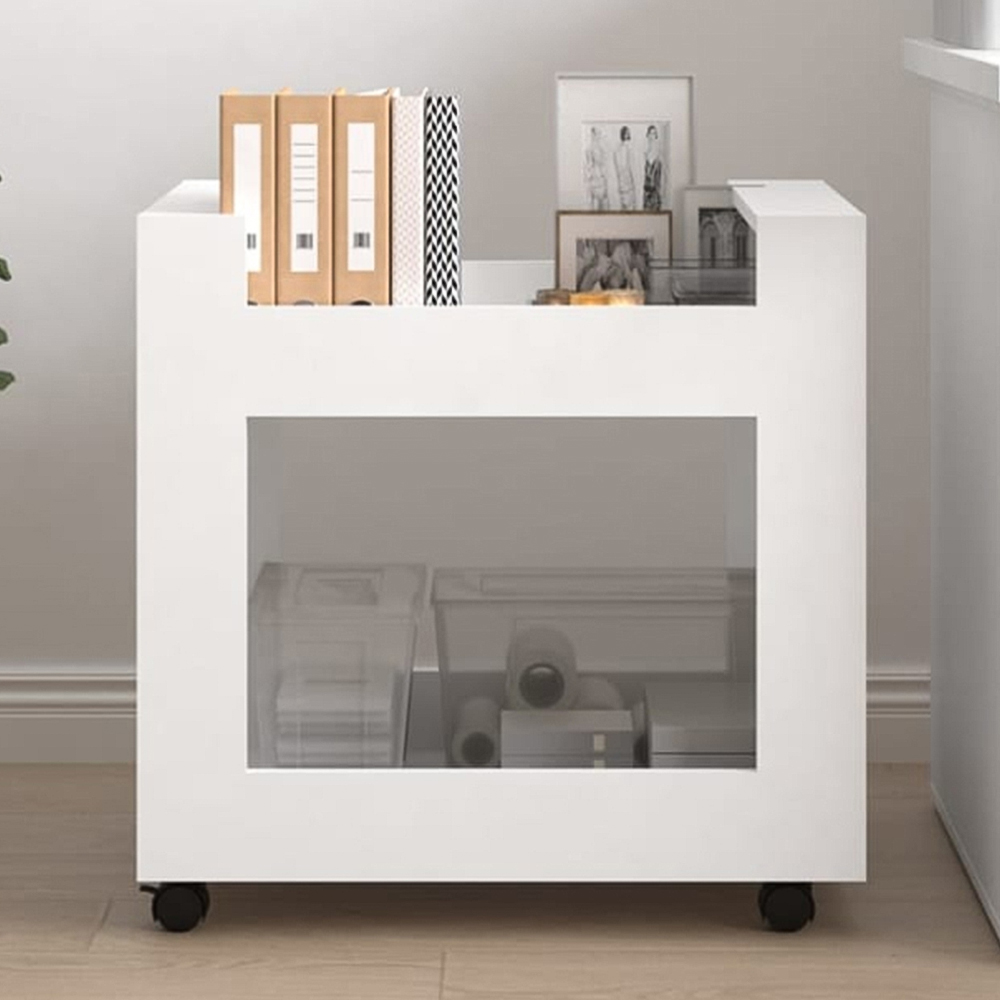 vidaXL 2 Shelf White Wooden Desk Trolley Image 1