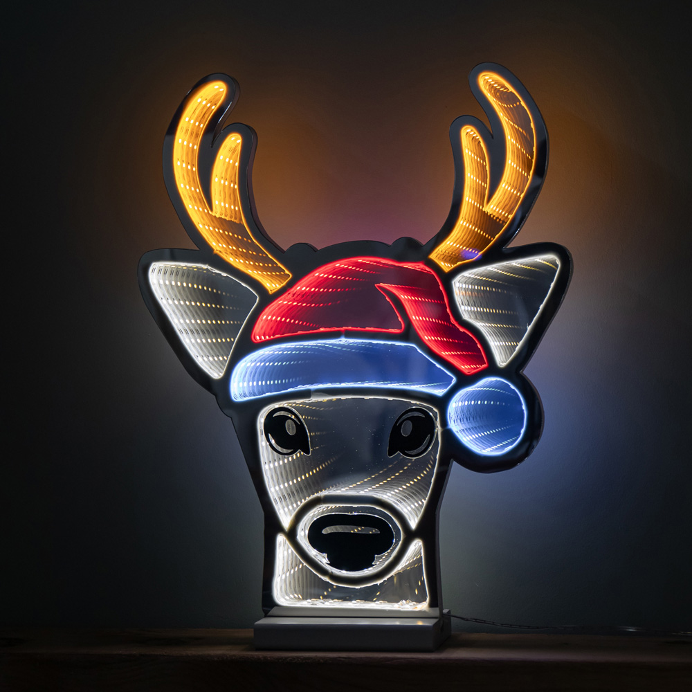 Samuel Alexander Multicolour LED Light Up Deer Head in Santa Hat Infinity Christmas Decoration 40cm Image 4