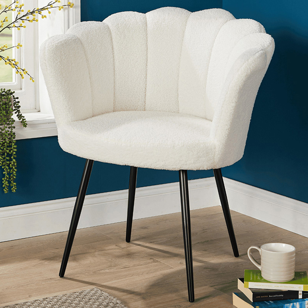 Home Source White Scallop Accent Chair with Black Legs Image 1
